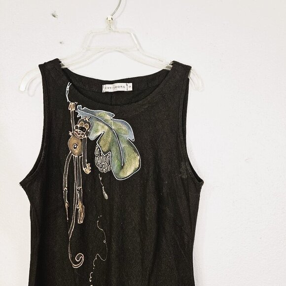 Cut Lose New Vintage Novelty Animal Applique !00% Linen Black Dress SZ S - Picture 2 of 10